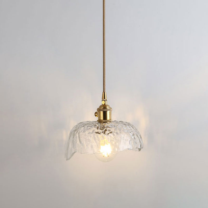 Simplicity Shaded Hanging Light 1 Bulb Clear Textured Glass Pendant Lighting Fixture