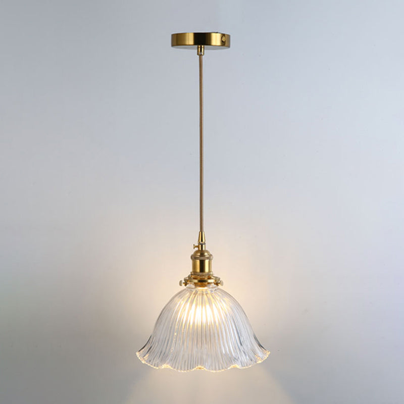 Simplicity Shaded Hanging Light 1 Bulb Clear Textured Glass Pendant Lighting Fixture