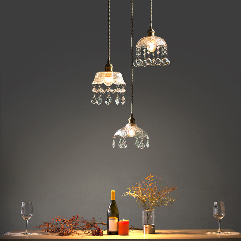 Tazón de vidrio transparente Ligera industrial Industrial Un solo comedor colgante de colgante con cortinas de cristal