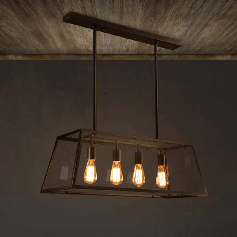 Trapezoide trasparente in vetro trasparente Light Antique 4 teste Sala da pranzo Isola penale in nero