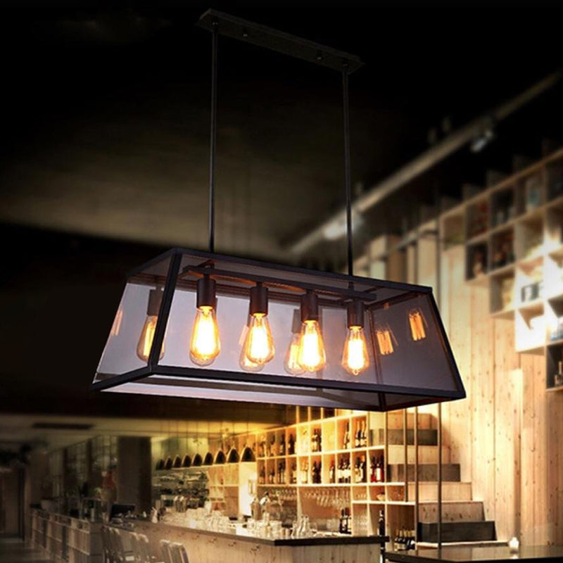 Trapezoide trasparente in vetro trasparente Light Antique 4 teste Sala da pranzo Isola penale in nero