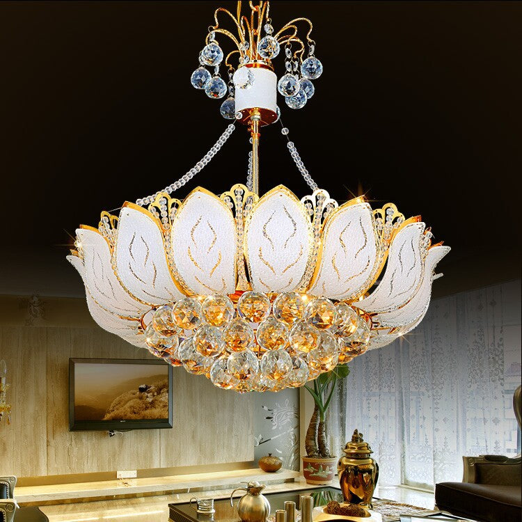 Luminaire suspendu au lotus Ball en cristal à facette contemporaine 3 / plusieurs lumières Gold Chandelier Light, 16 "/19.5" /23,5 "de large