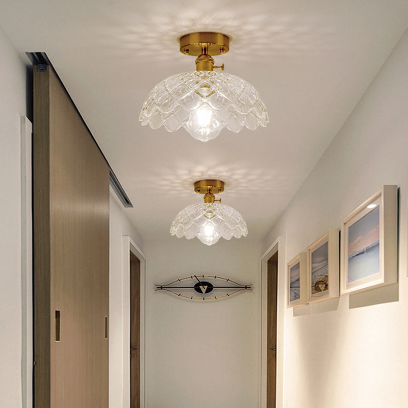 Luz de montura de montura de vidrio de un solo textura de estilo retro de estilo dorado sembrado semi luz de techo de techo