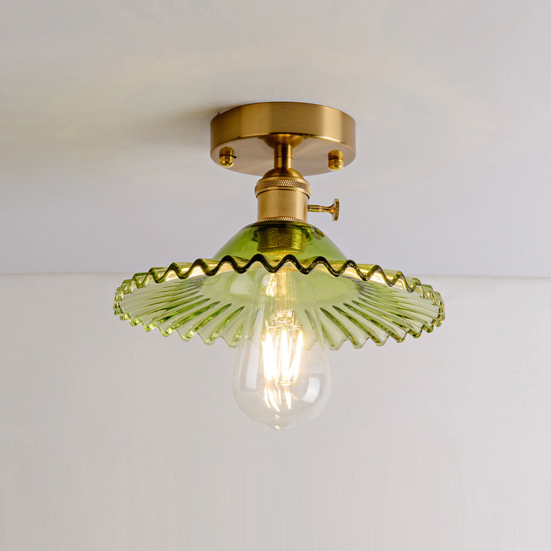 Luz de montura de montura de vidrio de un solo textura de estilo retro de estilo dorado sembrado semi luz de techo de techo