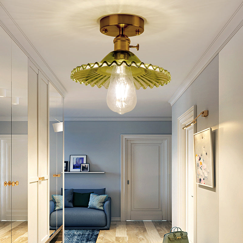 Luz de montura de montura de vidrio de un solo textura de estilo retro de estilo dorado sembrado semi luz de techo de techo