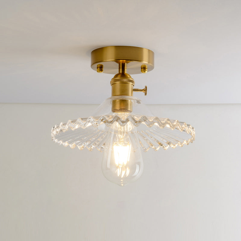 Luz de montura de montura de vidrio de un solo textura de estilo retro de estilo dorado sembrado semi luz de techo de techo