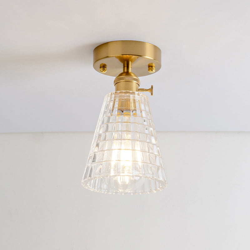Luz de montura de montura de vidrio de un solo textura de estilo retro de estilo dorado sembrado semi luz de techo de techo
