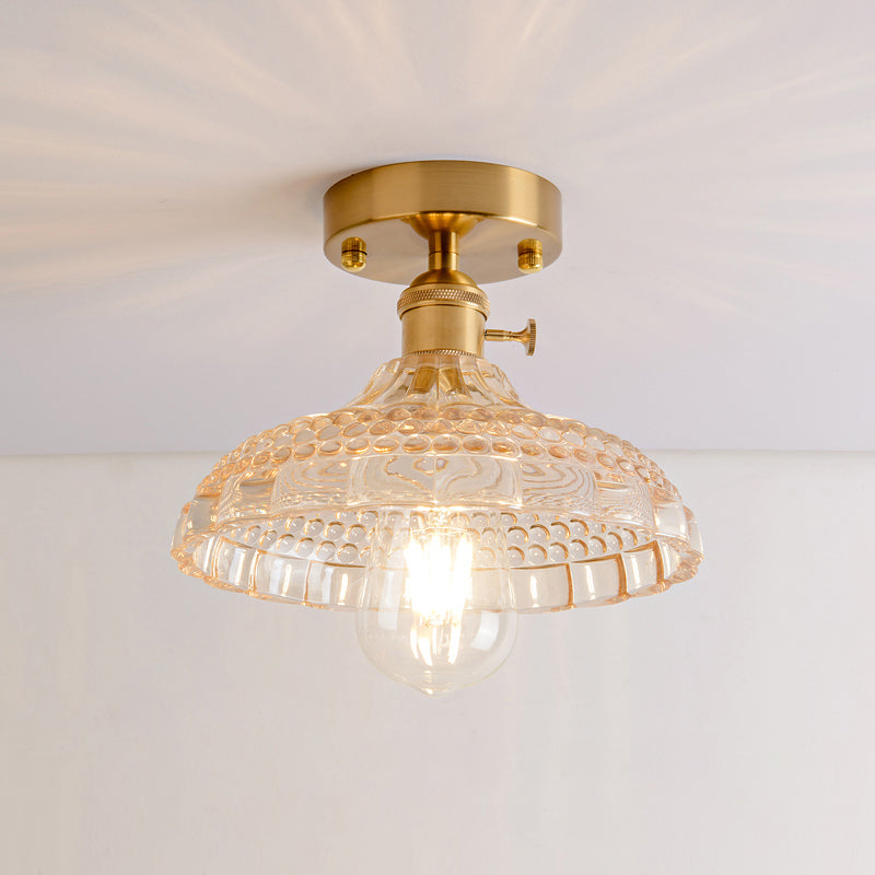 Luz de montura de montura de vidrio de un solo textura de estilo retro de estilo dorado sembrado semi luz de techo de techo