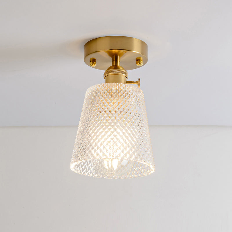Luz de montura de montura de vidrio de un solo textura de estilo retro de estilo dorado sembrado semi luz de techo de techo