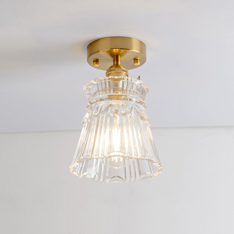 Luz de montura de montura de vidrio de un solo textura de estilo retro de estilo dorado sembrado semi luz de techo de techo