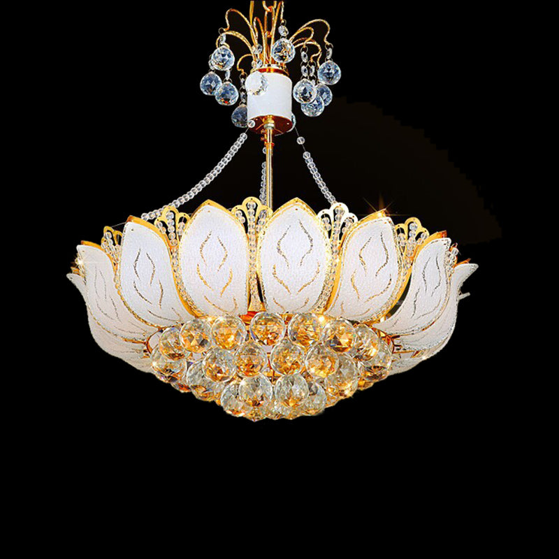 Luminaire suspendu au lotus Ball en cristal à facette contemporaine 3 / plusieurs lumières Gold Chandelier Light, 16 "/19.5" /23,5 "de large