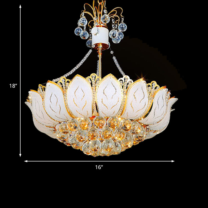 Luminaire suspendu au lotus Ball en cristal à facette contemporaine 3 / plusieurs lumières Gold Chandelier Light, 16 "/19.5" /23,5 "de large