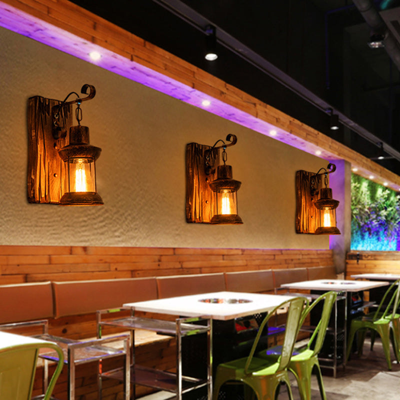 Industrial Lantern Wall Mount Light 1-Light Iron Wall Light Fixture with Clear Glass Shade for Restaurant