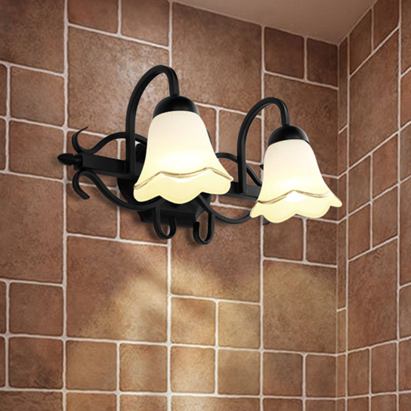 Simplicity Scalloped Bell Wall Mount Light Handblown Glass Vanity Light Fixture in Black