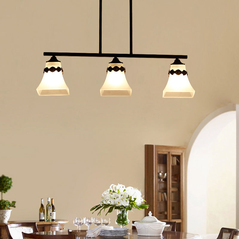 Handgeblasenes Glas ausgestattet Schatten Anhänger Leichte Vintage Esszimmer Hanging Island Light mit dekorativem Vogel in Schwarz