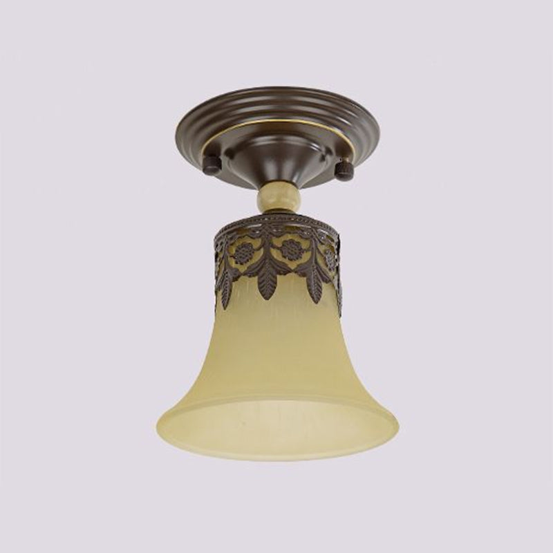 Abat-jour évasé en verre beige, plafonnier semi-encastré vintage à 1 ampoule pour couloir, noir