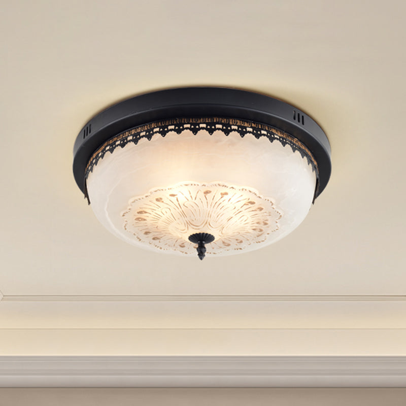 Classic Shaded LED Flush Mount Lighting Opal Glass Flush Mount Fixture in Black for Corridor