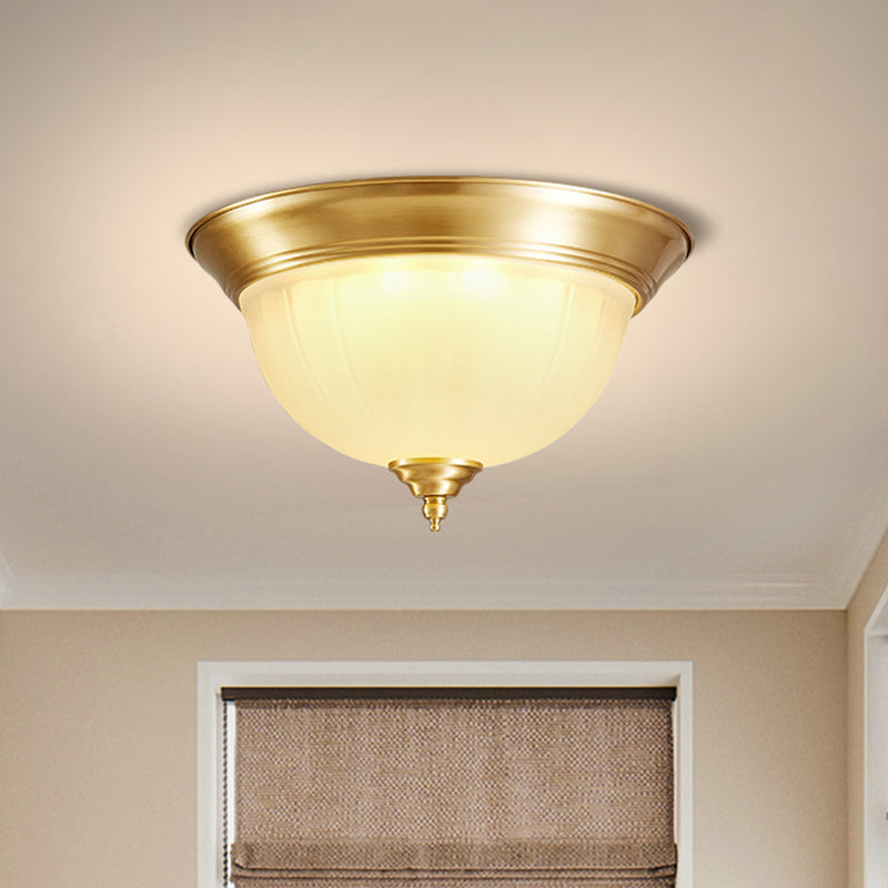 Bowl Handblown Glass Flush Mount Lighting Retro Living Room Flush Mount Ceiling Light in Gold