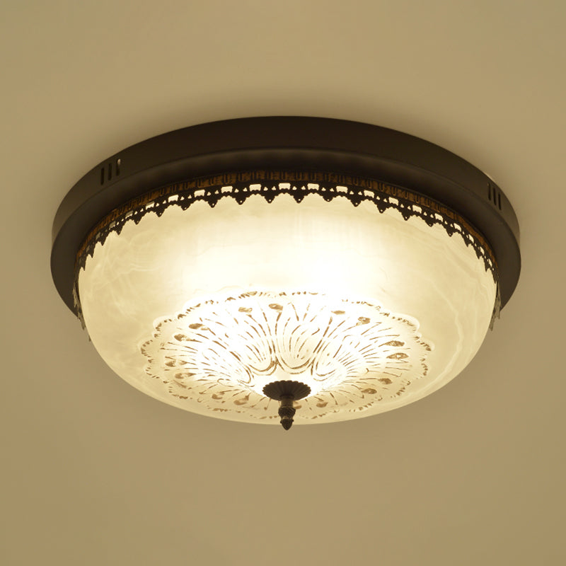 Inverted Dome Living Room Flush Mount Lighting Classic Opal Glass Black Semi Flush Mount Fixture