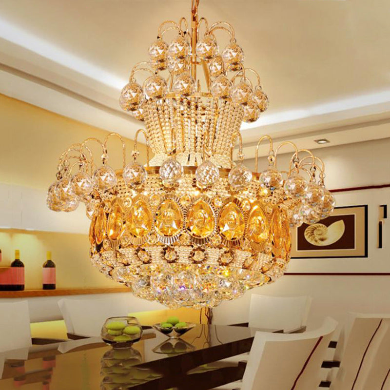 Contemporary Gourd Ceiling Light Crystal 6 Light Gold Hanging Light Fixture for Dining Room, 18"/23.5" Wide