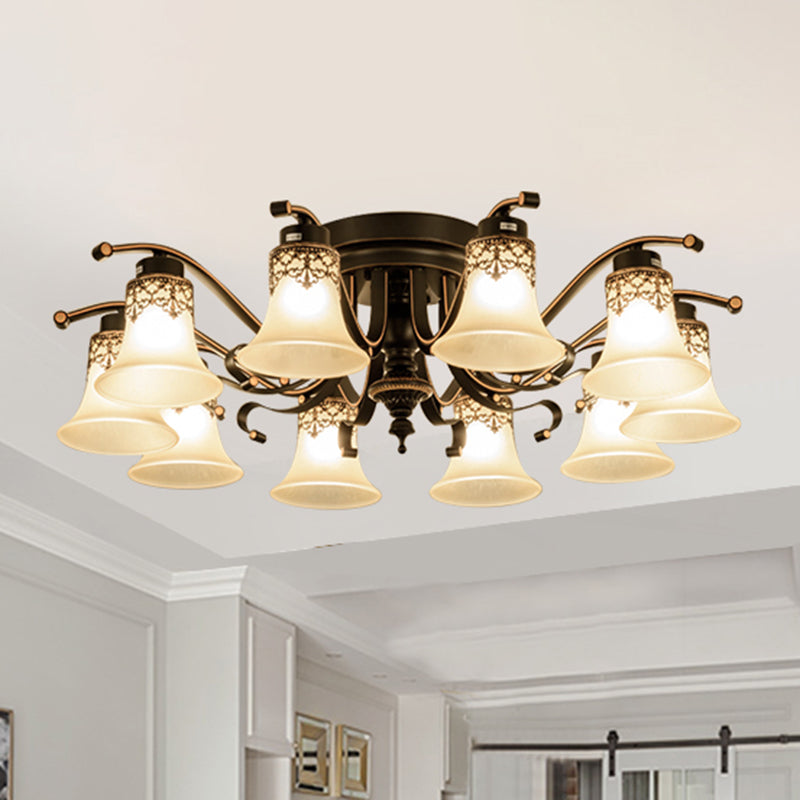 Handblown Glass Black Semi Flush Flared Shade Traditional Ceiling Mount Chandelier