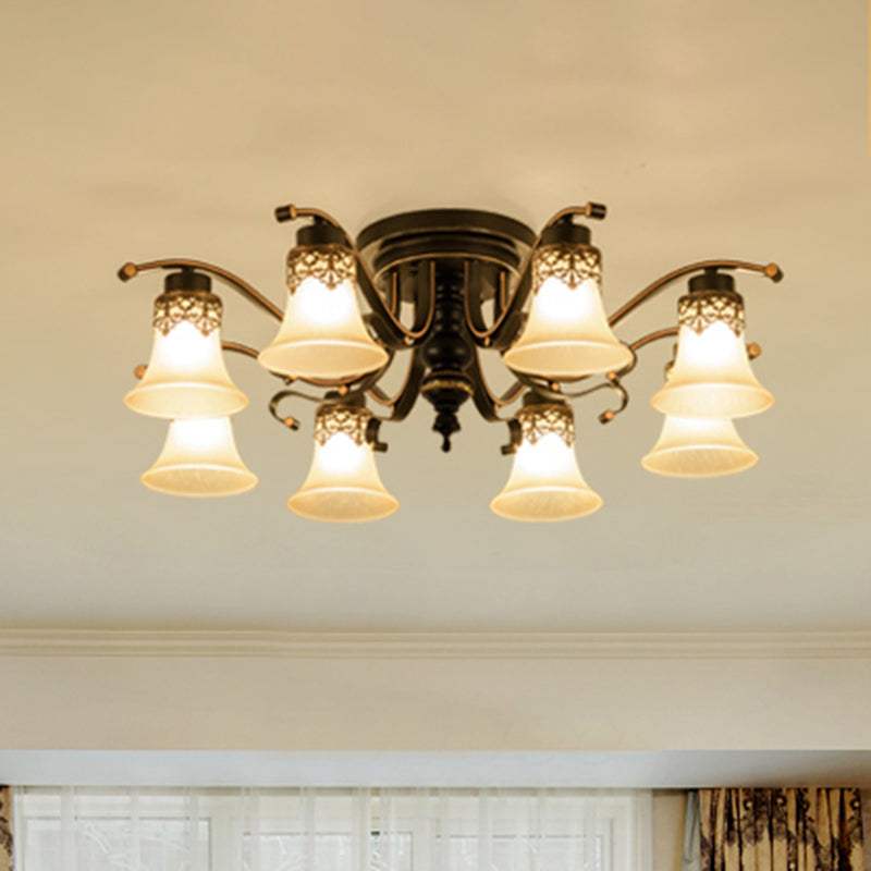 Handblown Glass Black Semi Flush Flared Shade Traditional Ceiling Mount Chandelier