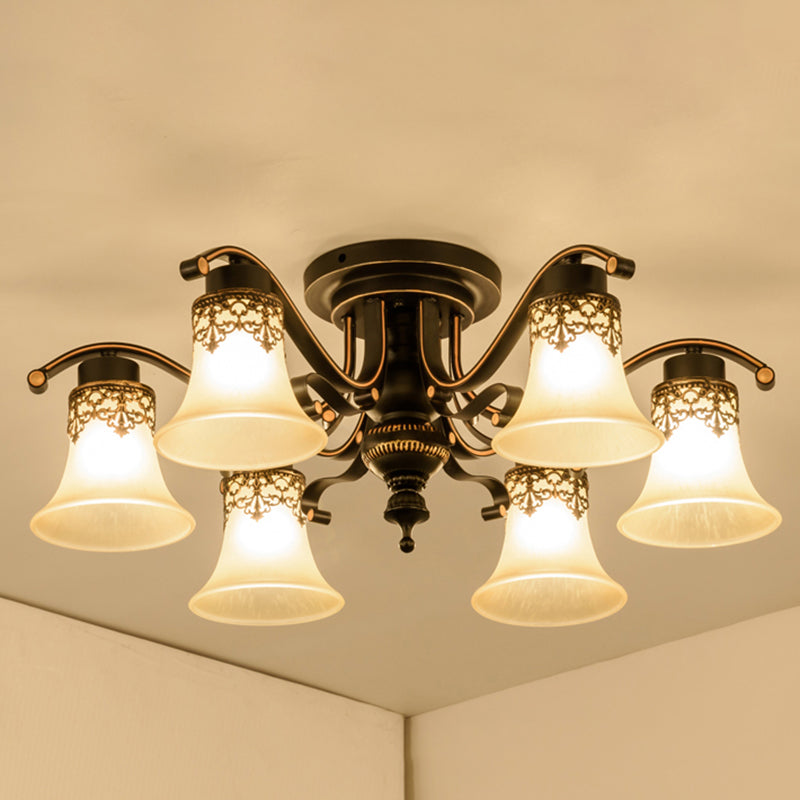 Handblown Glass Black Semi Flush Flared Shade Traditional Ceiling Mount Chandelier