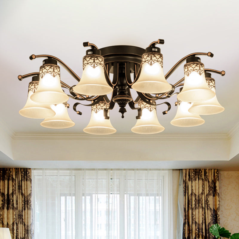 Handblown Glass Black Semi Flush Flared Shade Traditional Ceiling Mount Chandelier