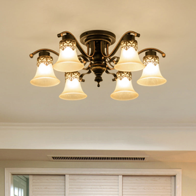 Handblown Glass Black Semi Flush Flared Shade Traditional Ceiling Mount Chandelier