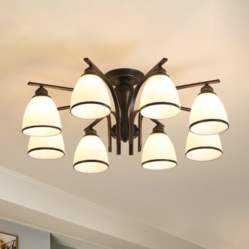 Retro Bell Flush Mount Light Frosted Glas halb Flush Kraut in Schwarz für Wohnzimmer