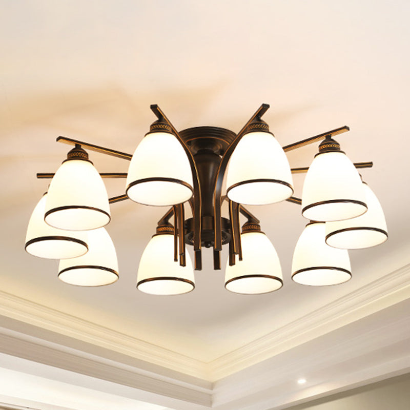 Retro Bell Flush Mount Light Frosted Glas halb Flush Kraut in Schwarz für Wohnzimmer