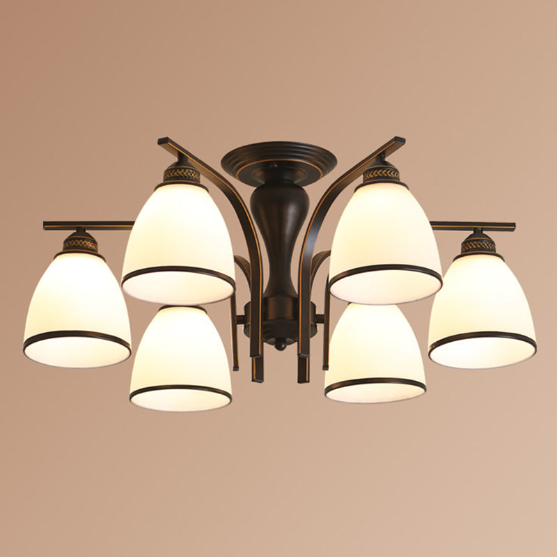 Retro Bell Flush Mount Light Frosted Glas halb Flush Kraut in Schwarz für Wohnzimmer