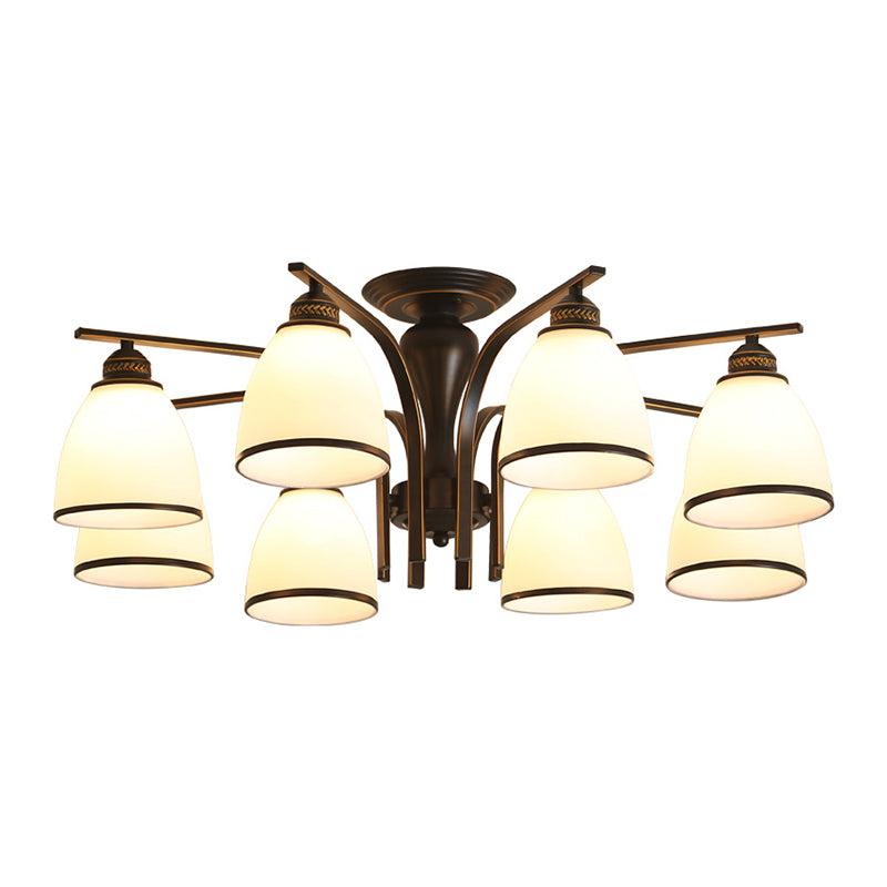 Retro Bell Flush Mount Light Frosted Glas halb Flush Kraut in Schwarz für Wohnzimmer