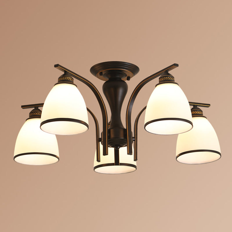 Retro Bell Flush Mount Light Frosted Glas halb Flush Kraut in Schwarz für Wohnzimmer