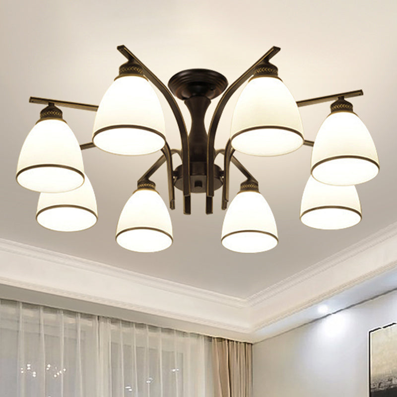 Schattierte Creme Glas Semi Flush Licht Rustikales Wohnzimmer Bündig Mount Ceiling Chandelier