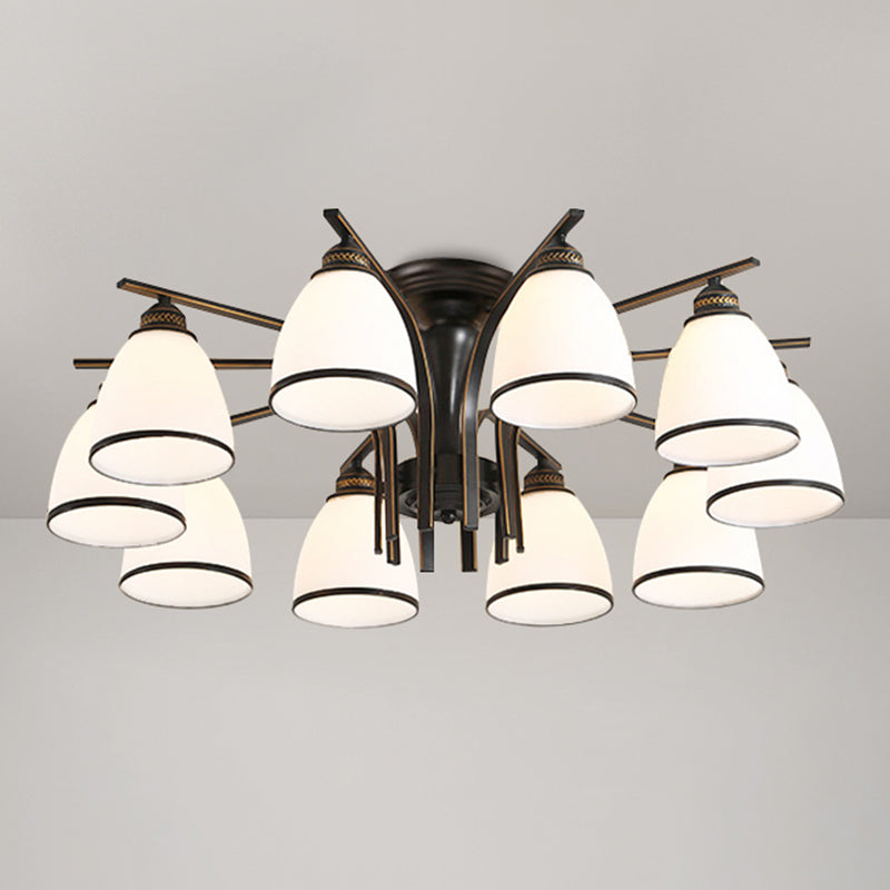 Schattierte Creme Glas Semi Flush Licht Rustikales Wohnzimmer Bündig Mount Ceiling Chandelier