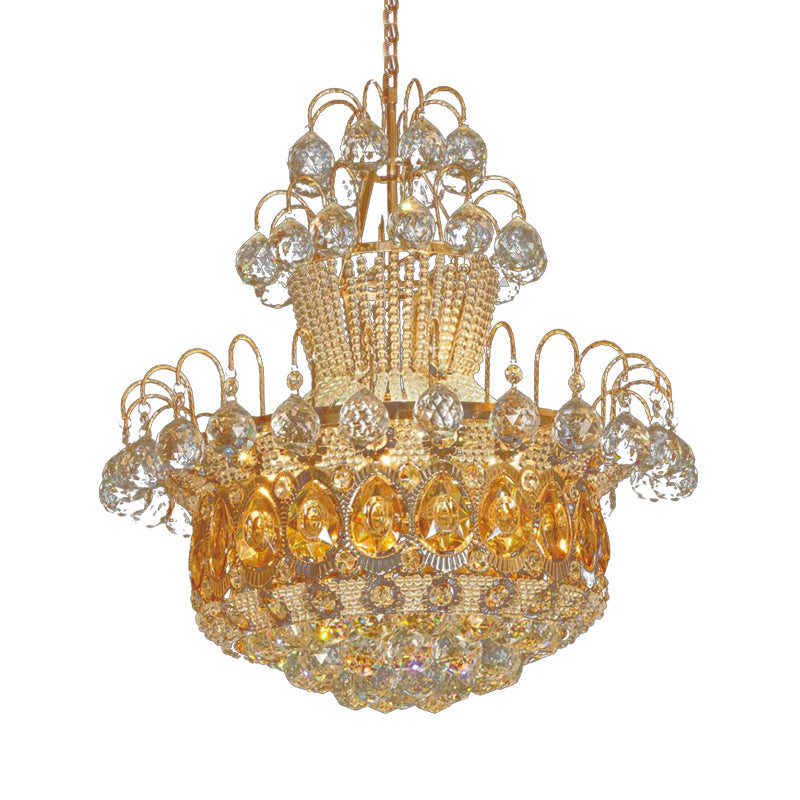 Contemporary Gourd Ceiling Light Crystal 6 Light Gold Hanging Light Fixture for Dining Room, 18"/23.5" Wide