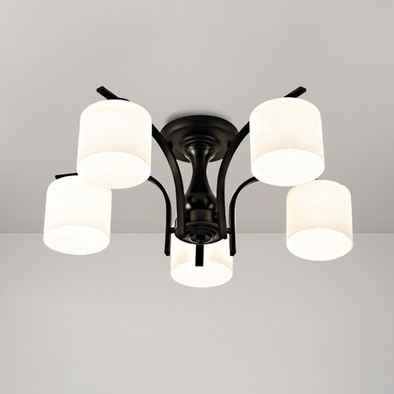 Schattierte Creme Glas Semi Flush Licht Rustikales Wohnzimmer Bündig Mount Ceiling Chandelier