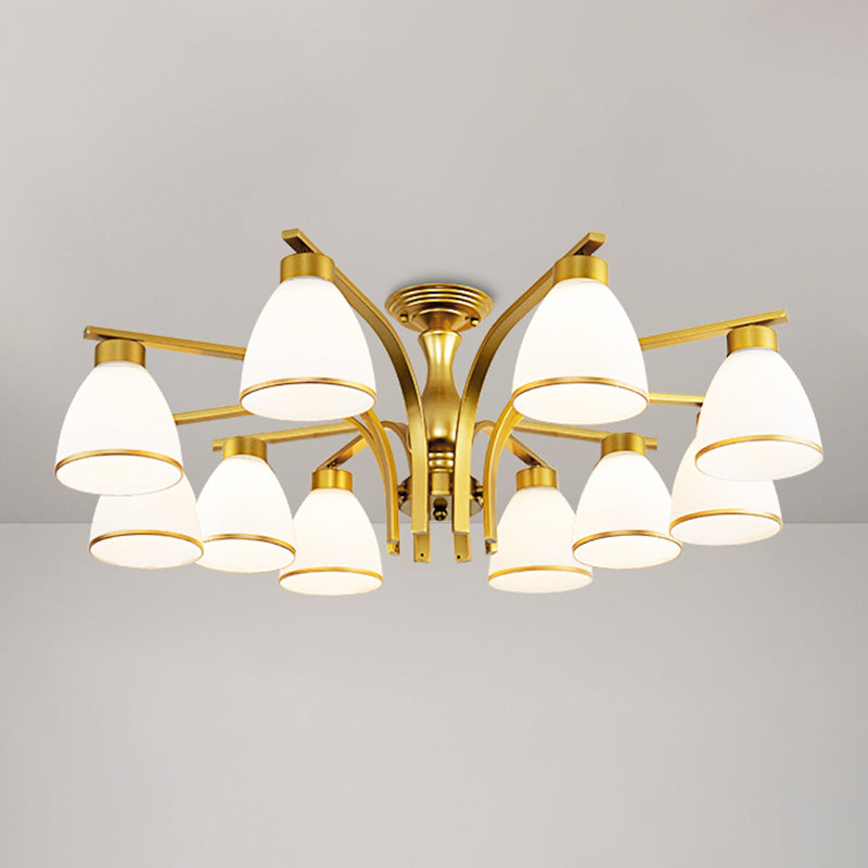 Schattierte Creme Glas Semi Flush Licht Rustikales Wohnzimmer Bündig Mount Ceiling Chandelier
