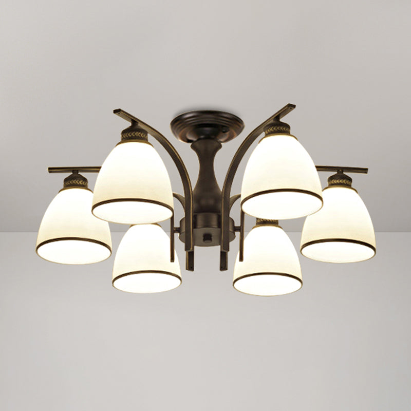 Schattierte Creme Glas Semi Flush Licht Rustikales Wohnzimmer Bündig Mount Ceiling Chandelier