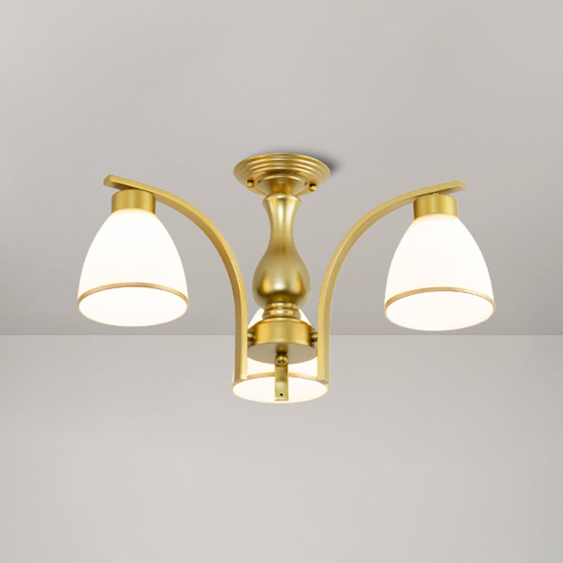 Schattierte Creme Glas Semi Flush Licht Rustikales Wohnzimmer Bündig Mount Ceiling Chandelier