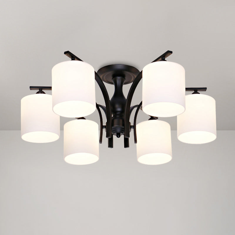 Schattierte Creme Glas Semi Flush Licht Rustikales Wohnzimmer Bündig Mount Ceiling Chandelier