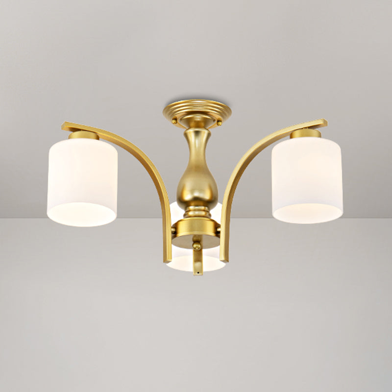 Schattierte Creme Glas Semi Flush Licht Rustikales Wohnzimmer Bündig Mount Ceiling Chandelier