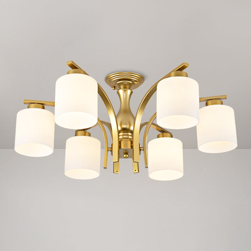 Schattierte Creme Glas Semi Flush Licht Rustikales Wohnzimmer Bündig Mount Ceiling Chandelier