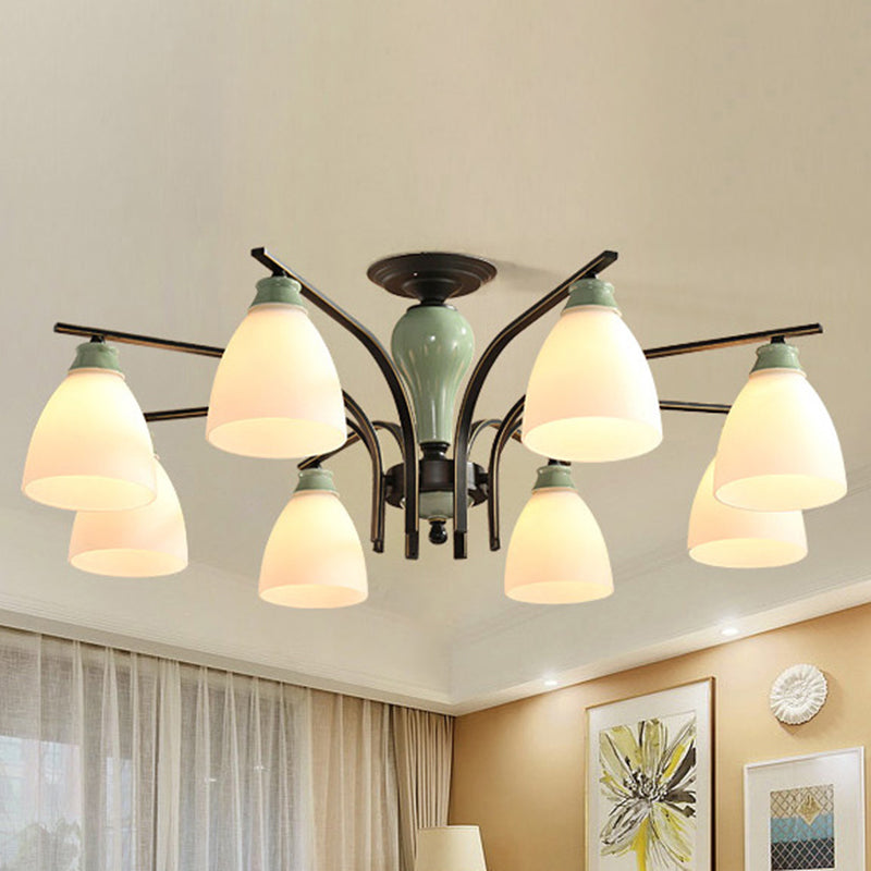 Opal Glass Bell Flush Mount kroonluchter klassieke woonkamer semi -spoeling licht armatuur in lichtgroen