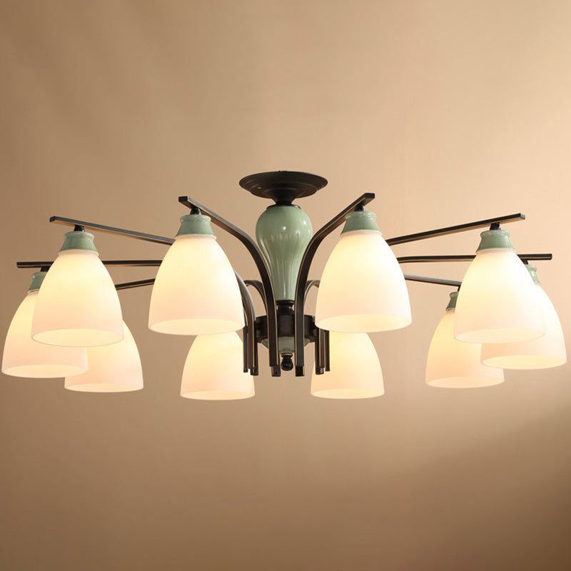 Opal Glass Bell Flush Mount kroonluchter klassieke woonkamer semi -spoeling licht armatuur in lichtgroen