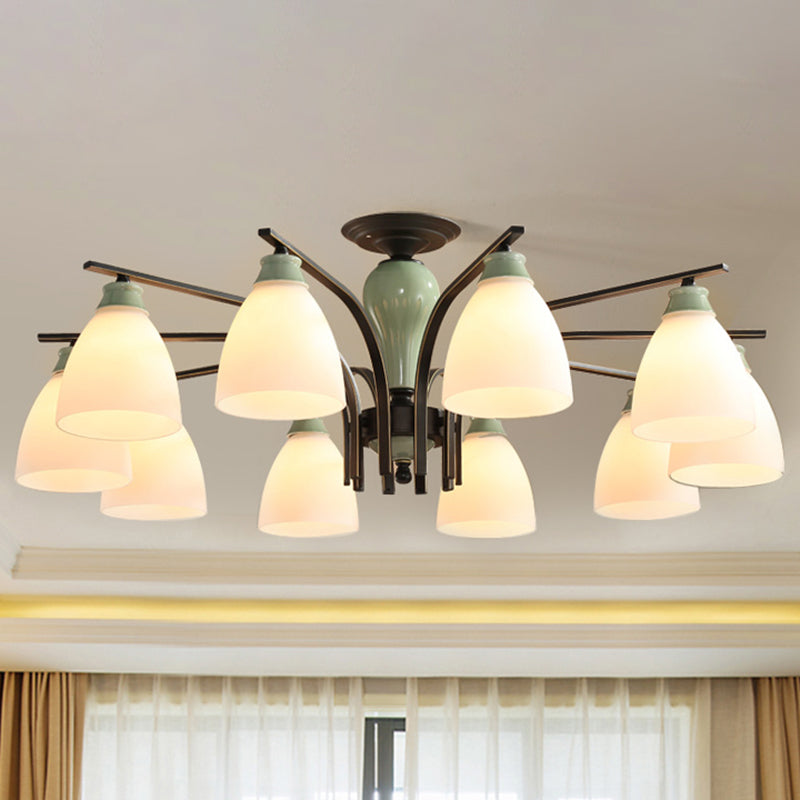 Opal Glass Bell Flush Mount kroonluchter klassieke woonkamer semi -spoeling licht armatuur in lichtgroen