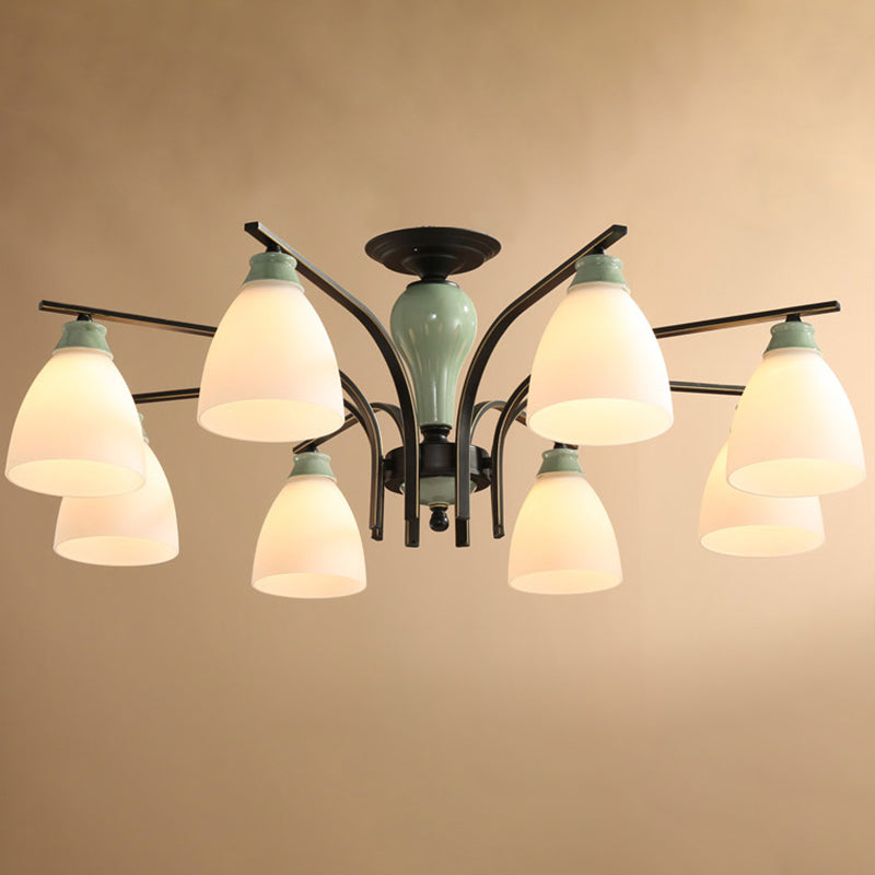 Opal Glass Bell Flush Mount kroonluchter klassieke woonkamer semi -spoeling licht armatuur in lichtgroen
