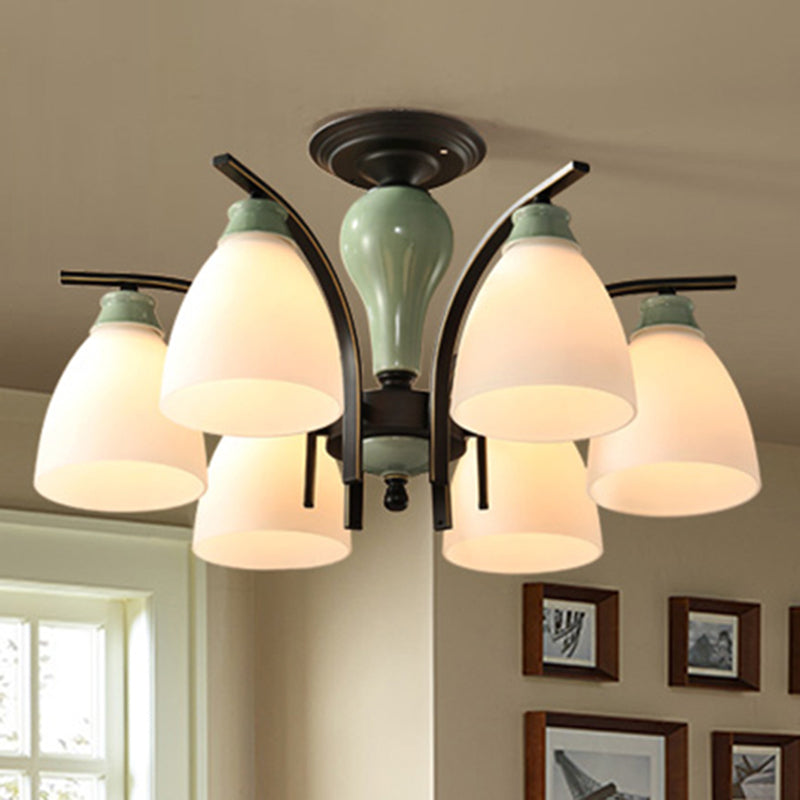 Opal Glass Bell Flush Mount kroonluchter klassieke woonkamer semi -spoeling licht armatuur in lichtgroen