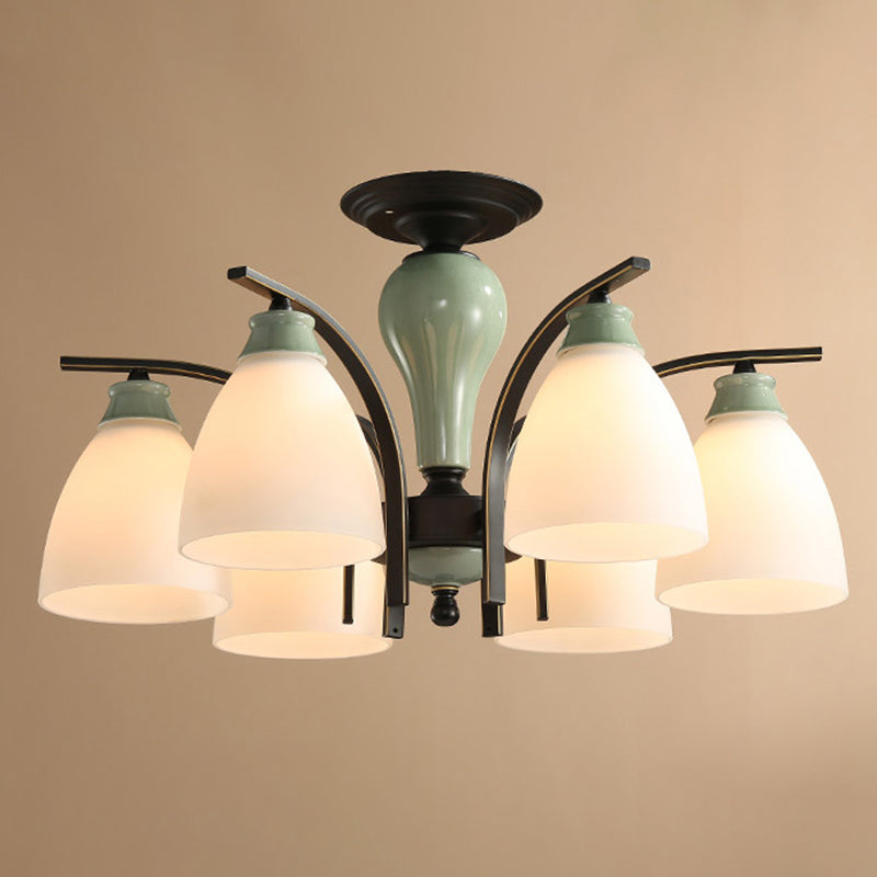 Opal Glass Bell Flush Mount kroonluchter klassieke woonkamer semi -spoeling licht armatuur in lichtgroen